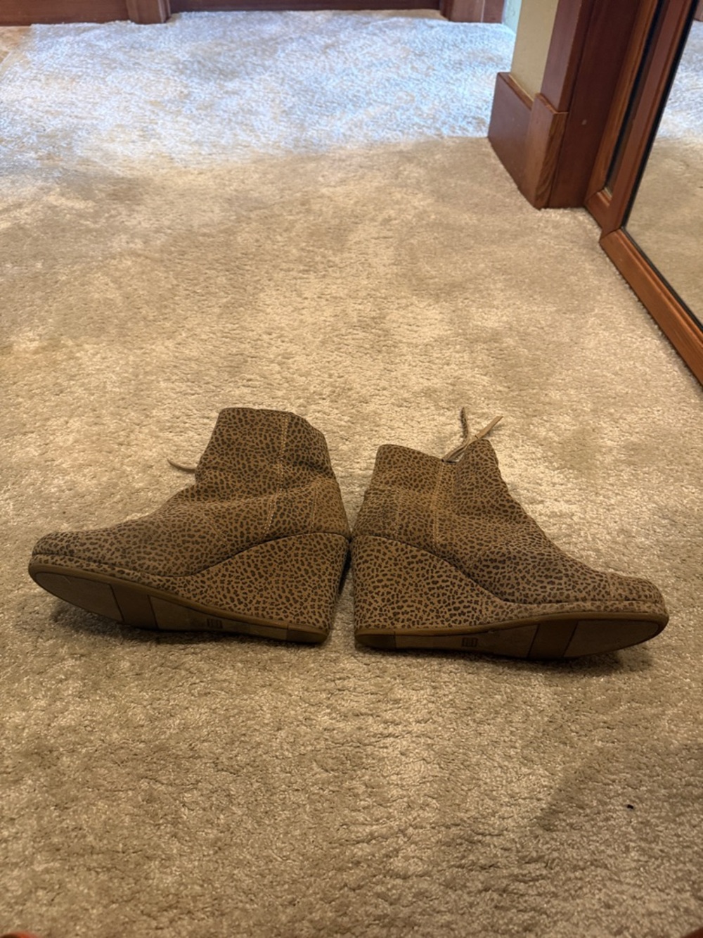 Tom’s wedge boot.  Size 9.5 Leopard Print Suede Ankle Boots - Brown